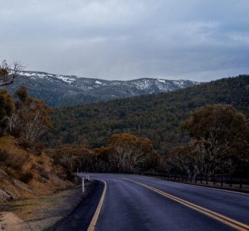 open winter road with scenic mountains