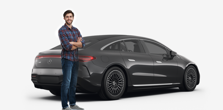 man standing in front of a black mercedes benz