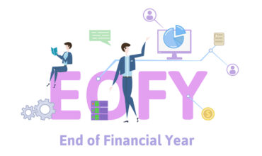 EOFY End of Financial Year concept with keywords, letters and icons