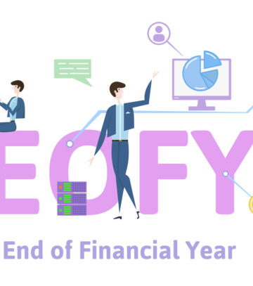 EOFY End of Financial Year concept with keywords, letters and icons