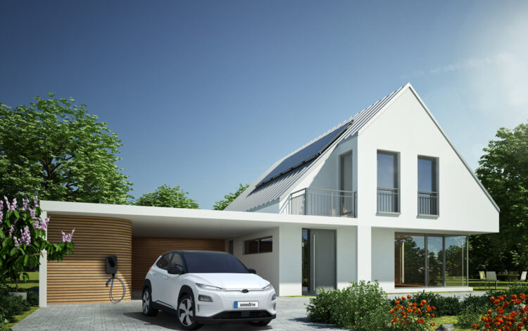 battery storage for EV - image of home with solar energy panels