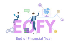 EOFY End of Financial Year concept with keywords, letters and icons