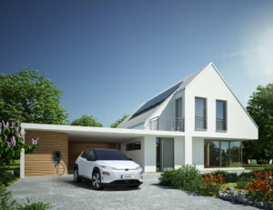 battery storage for EV - image of home with solar energy panels