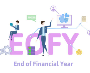 EOFY End of Financial Year concept with keywords, letters and icons